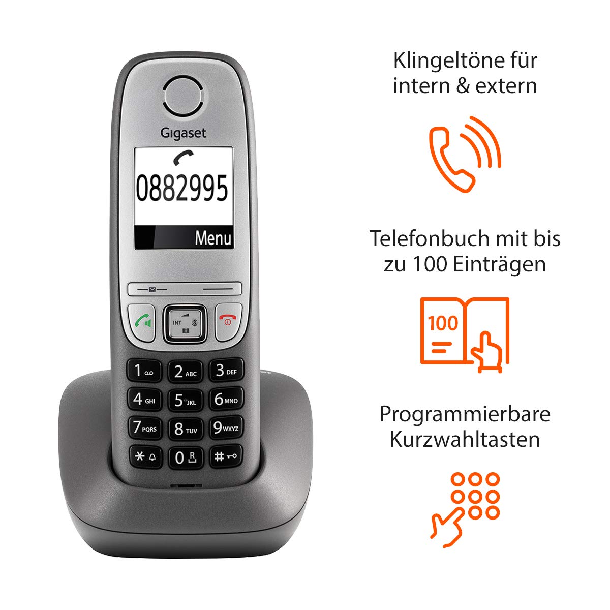 Gigaset Comfort Trio – 3 schnurlose Telefone für Büro und Zuhause mit großem Display und Freisprechfunktion – einfache Bedienung, anthrazit-grau