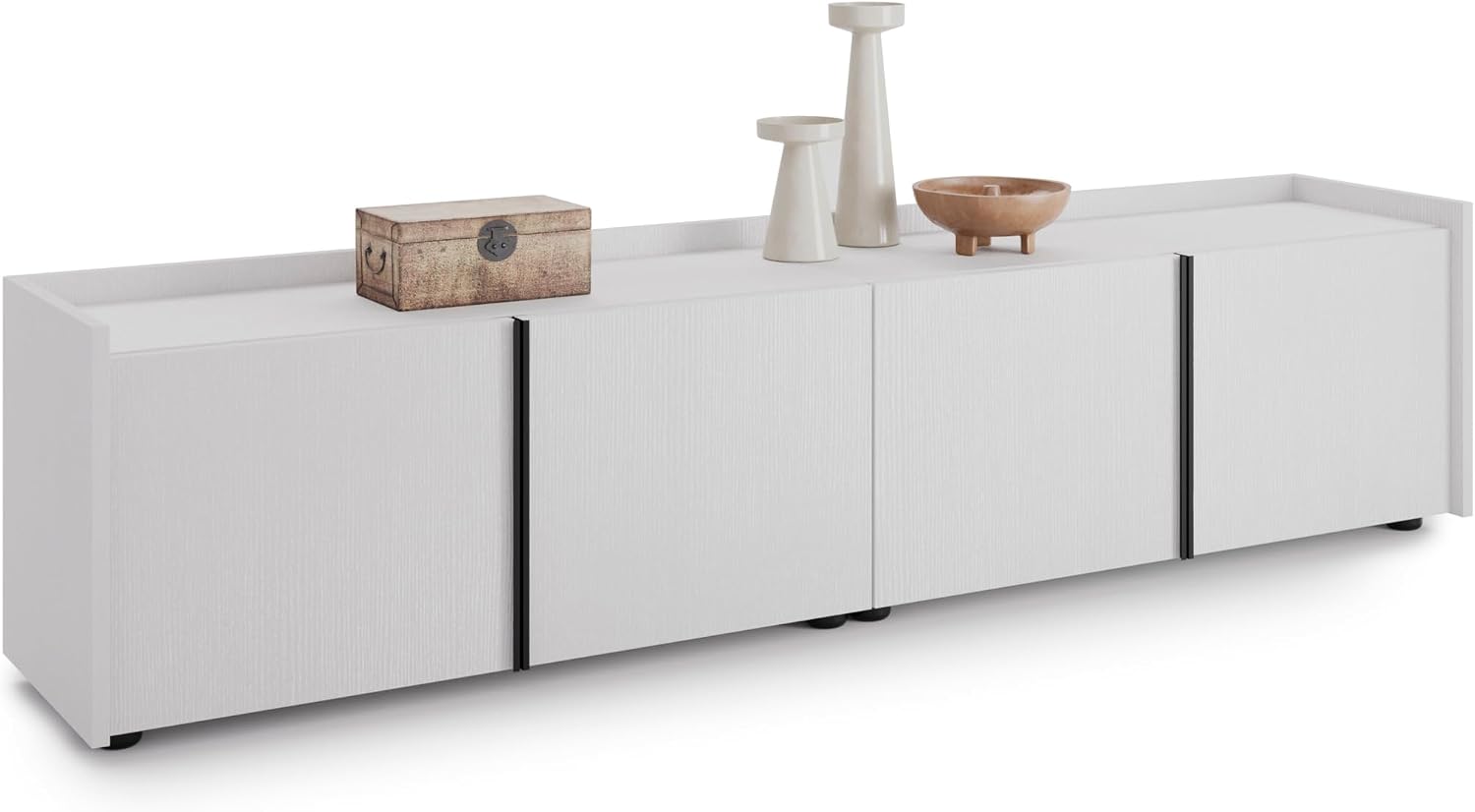 Mobili Fiver, Romina Low Sideboard (72.28x14.17x17.32 in), 4 Doors, Ashwood White, Made in Italy