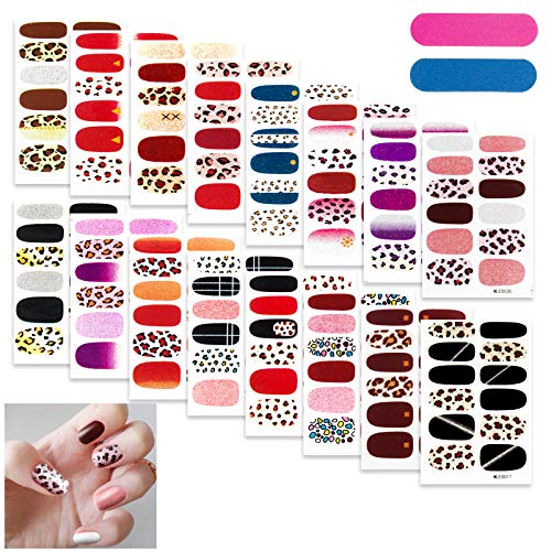 16 Sheets Leopard Nail Wraps, Self-Adhesive Nail Polish Strips, Manicure DIY Nail Polish Stickers Decals Strips with 2Pcs Nail Files for Women Girls