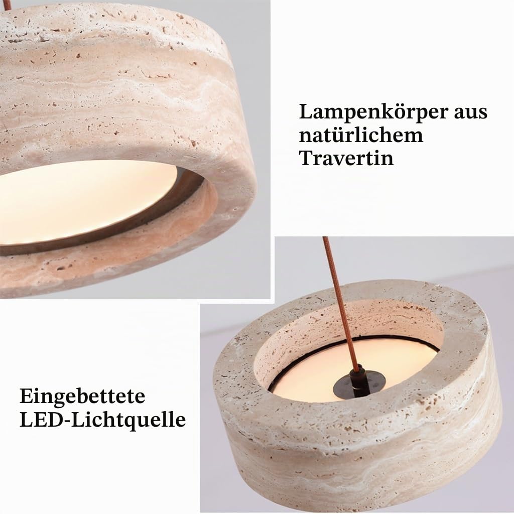 Moderne Gelbe Travertin Pendelleuchte Nordische Naturstein Hängelampe In Zylindrischer Form LED Holz Deckenleuchte Wabi-Sabi-Stil Geeignet Für Schlafzimmer Esszimmer Kücheninsel Wohnzimmer(A2)