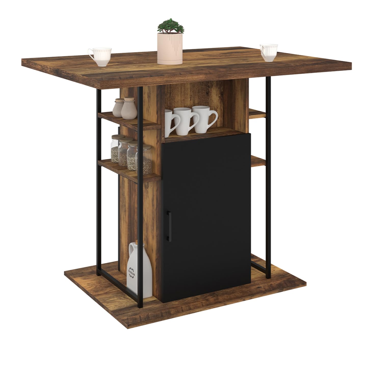 IDMarket - Ilot Central UGO 110 cm Bois Noir et Effet Bois foncé Hawkins avec rangements Design Industriel