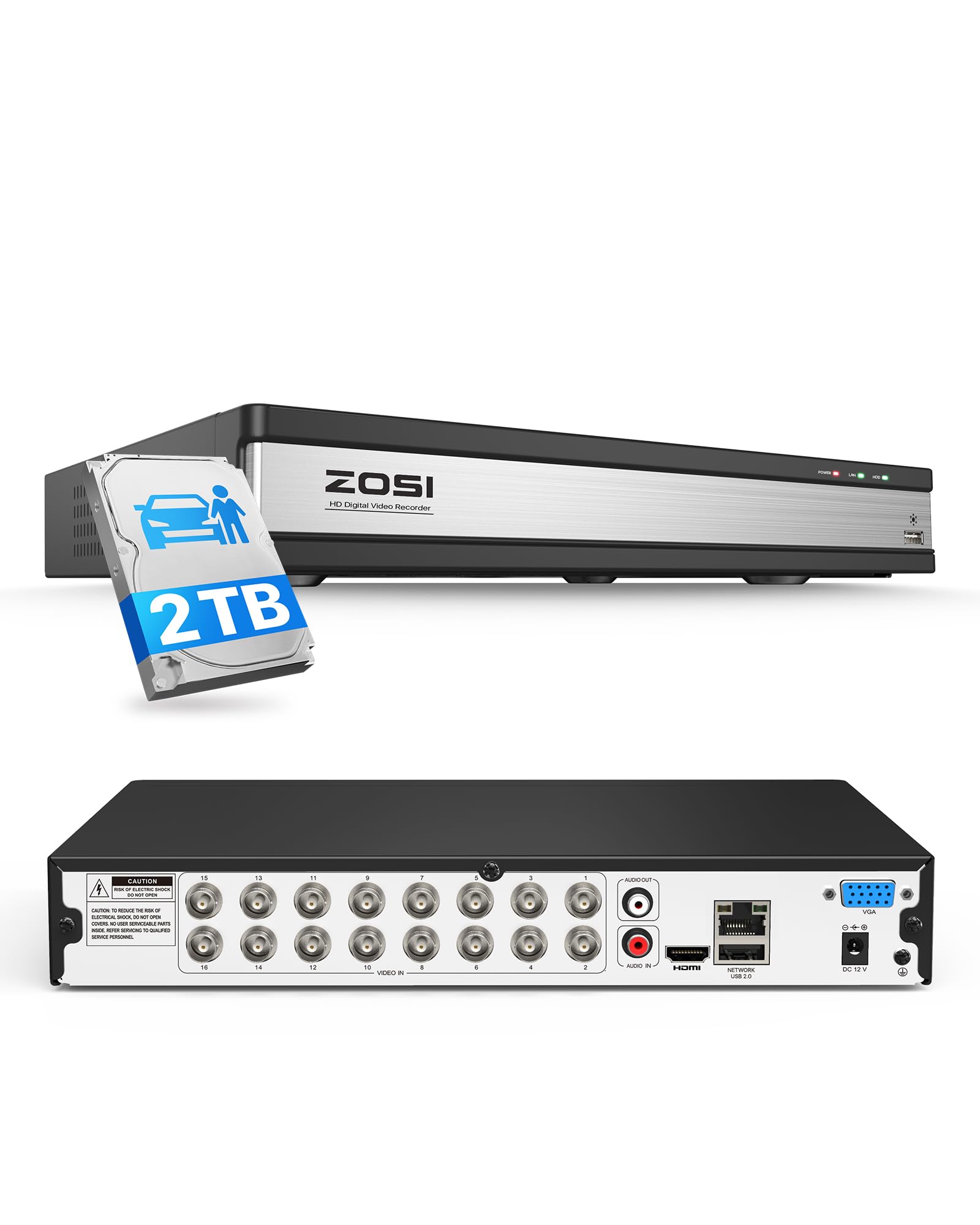 ZOSI H.265+ Full 1080P 16 Channel Hybrid 4-in-1 Surveillance CCTV DVR with 2TB HDD for 960H,CVI,TVI,AHD Home Surveillance Cameras,with Remote View,Motion Detection