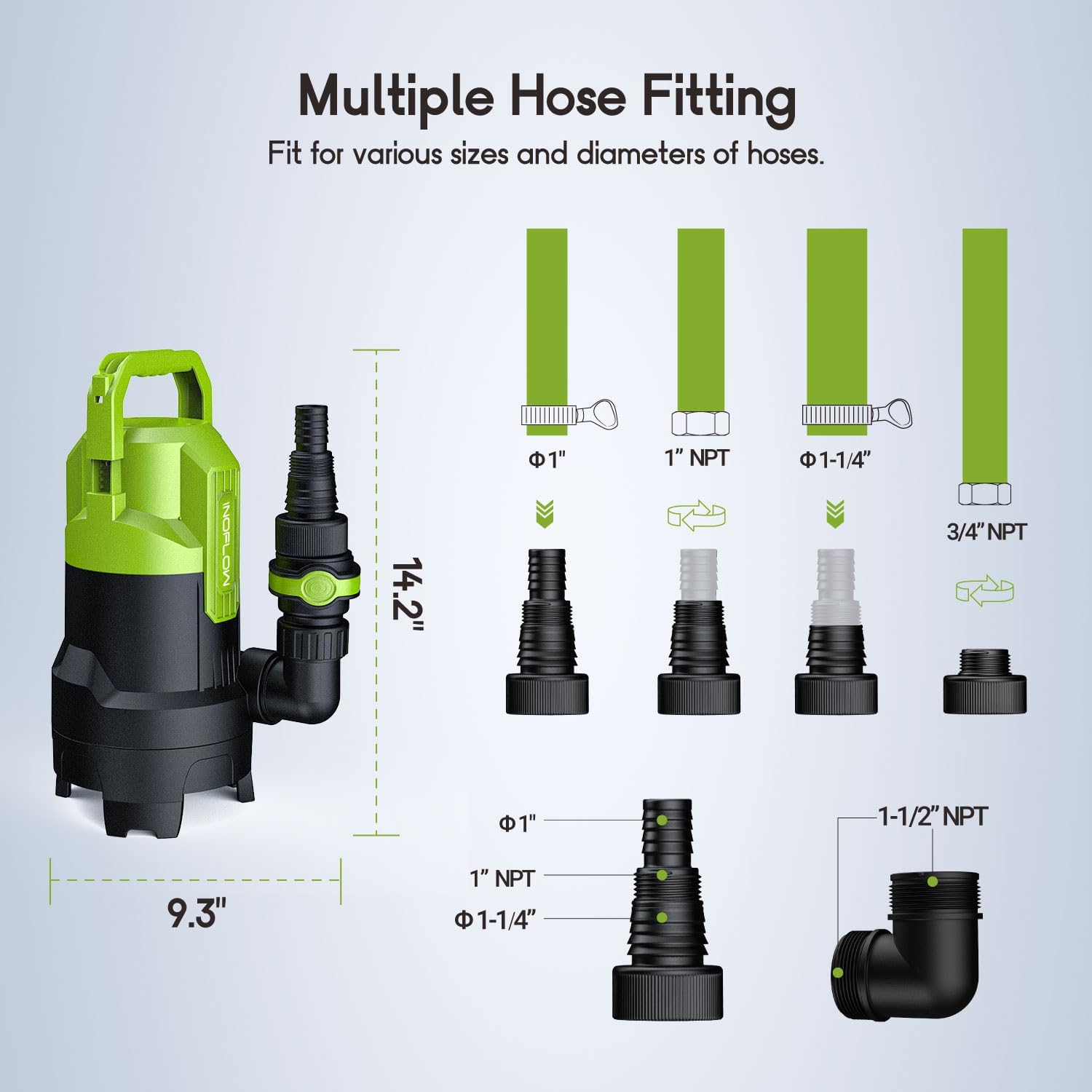 Sump Pump 3/4 HP 3430GPH Submersible Water Pump with 20ft Cord, Utility Pump for Pool Draining, Basement, Backyard Flooding, Quick-Connect Design