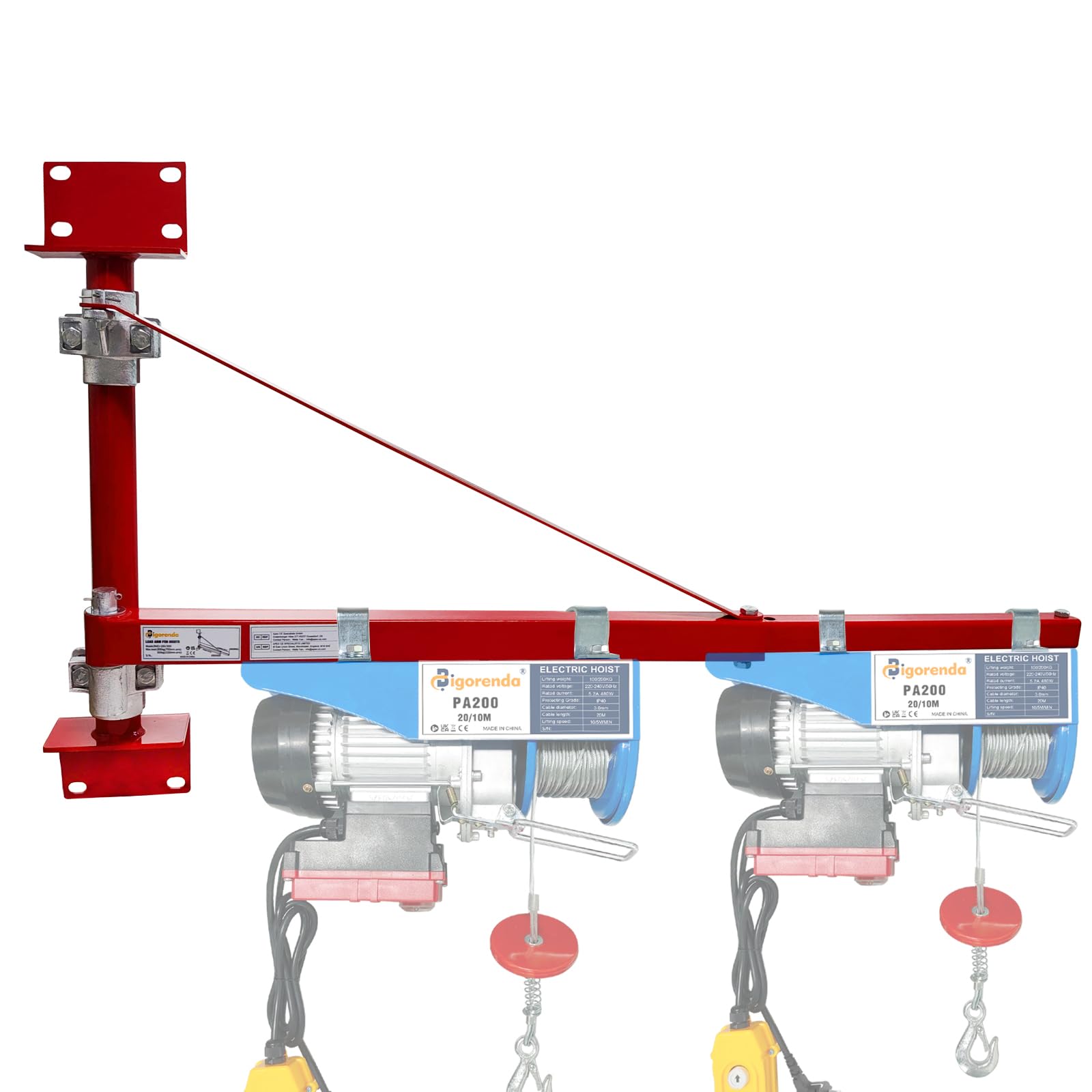 Elektrischer Hebezeug-Stützarm,Tragkraft Hebezeughalter 300kg, 180° schwenkbarer Schwenkarm mit Stange Hebezeugrahmen aus Stahl, Gerüsthebezeug HebearmWindenhebezeugarm, für Garage Werkstatt