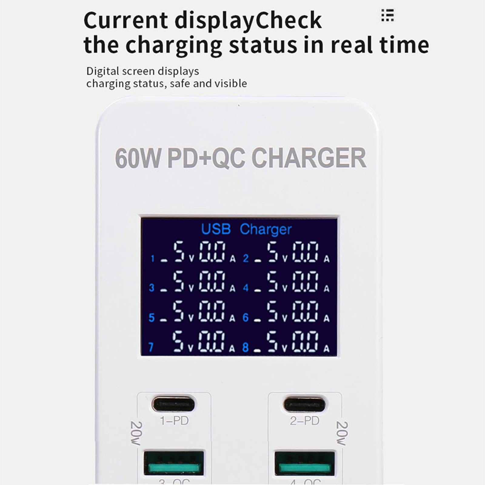 Caricabatterie USB a 8 porte Caricabatterie per telefono 60W 8A Prese USB multiple con display a LED Hub stazione di ricarica per tablet telefono