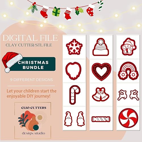 Miniatura 2 de Juego de cortadores de arcilla de Navidad de 14 formas, juego de cortadores de aretes de arcilla navideña, molde para hacer aretes de bricolaje para