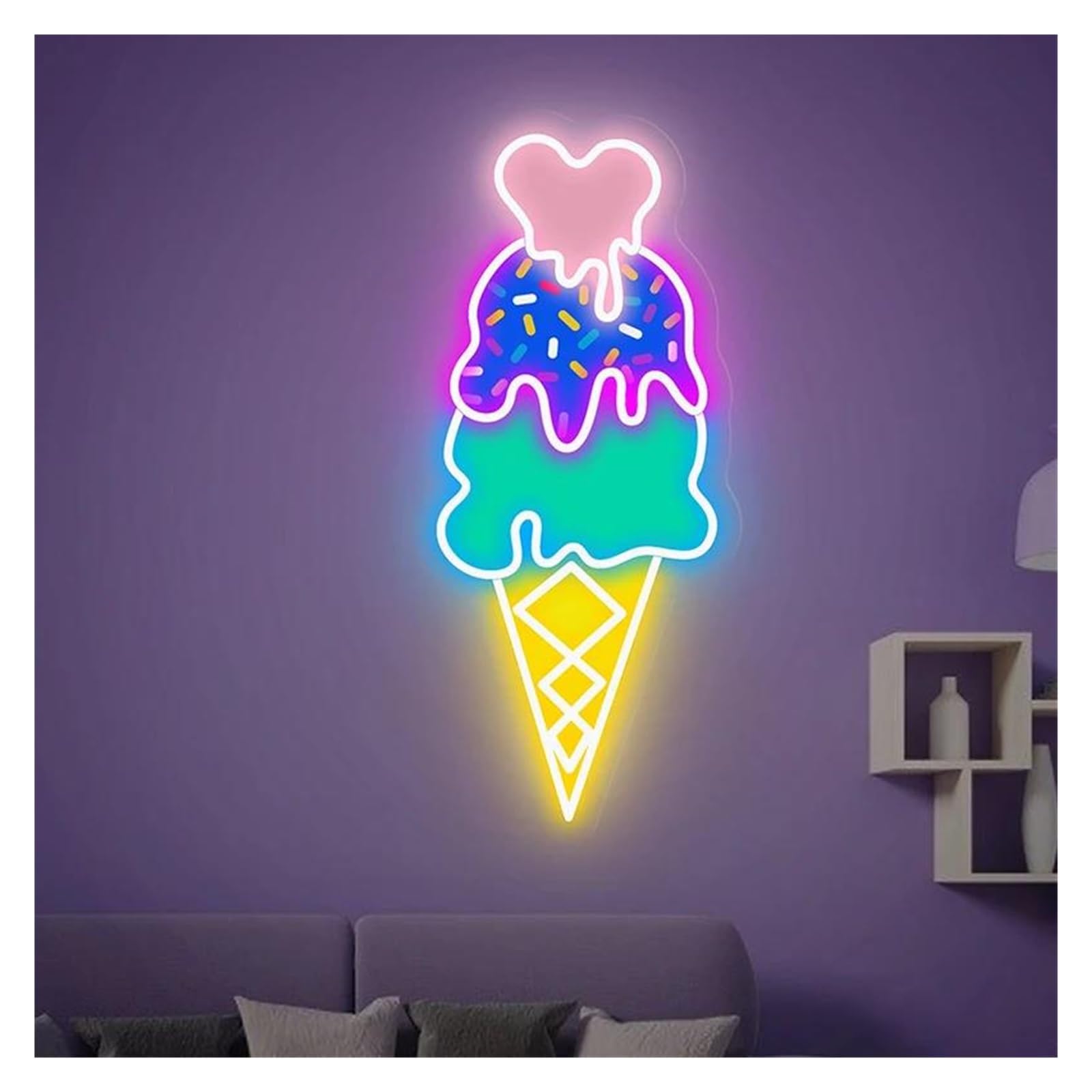 Insegna al Neon LED Insegna Al Neon Con Gelato Alimentata Tramite USB, Luci Al Neon Aziendali Con Luminosità Regolabile, Stampa UV Per Decorazioni Per Negozi 20cmx40cm(C)