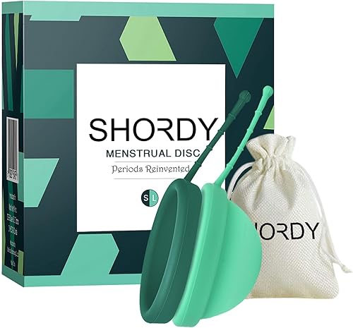 SHORDY Juego de 2 discos menstruales reutilizables (pequeños y grandes), 100% silicona de grado médico, disco de período flexible y sin fugas,