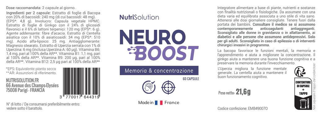 NeuroBoost: Integratore Naturale di Supporto Cognitivo con Ginkgo Biloba, Vitamina B12 ed Estratti di Piante - Nutre la Memoria, la Concentrazione e la Salute Cognitiva - 60 Capsule Vegane (3)