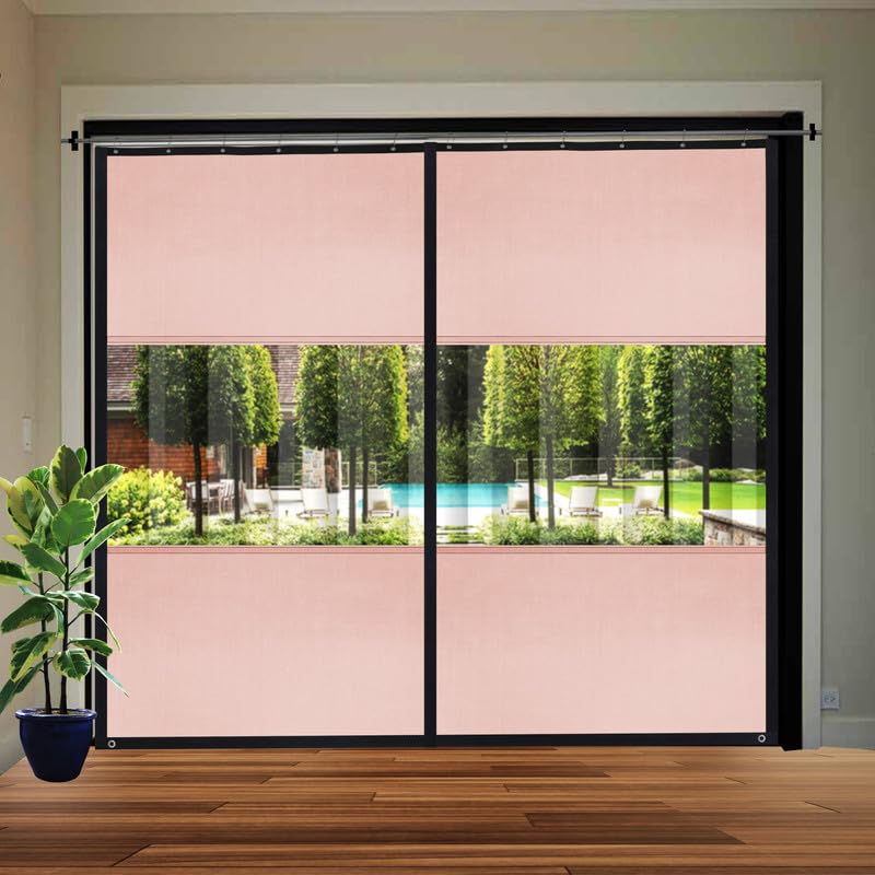 Image of Polyester with PVC Fabric Outdoor Waterproof Curtain with Top Eyelet Protect from AC, Sun, Dust & Rain Used for Balcony, Door & Window (Pink Color 4.5 X 8.5 Feet, Pack of 1 Piece)