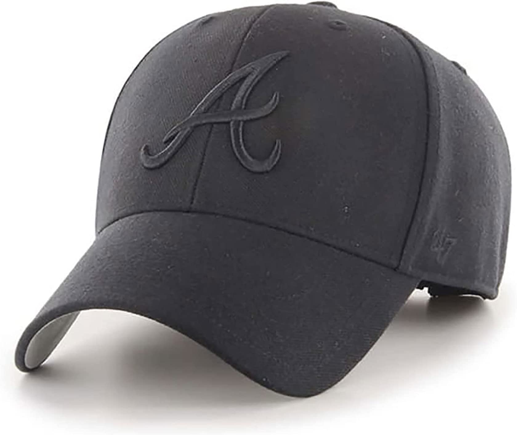 '47MLB Black/Black MVP Adjustable Hat, Adult One Size Fits All (US, Alpha, One Size, Atlanta Braves)