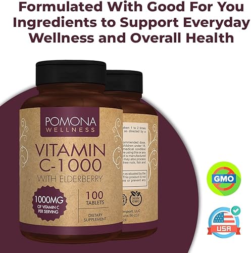 Miniatura 5 de Pomona Wellness Suplemento de vitamina C de 1000 mg con saúco, quercetina para el apoyo antioxidante y del sistema inmunológico, bioflavonoides