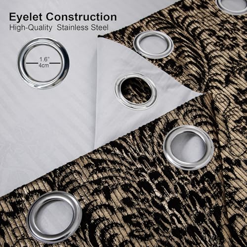 always4u 100% Blackout Curtains for Bedroom Thermal Insulated Velvet Curtain Eyelet Floral Gold Foil Print for Living Room Fully Lined Window Drapes 1 Pair Black W46*L54 Inches - Image 5