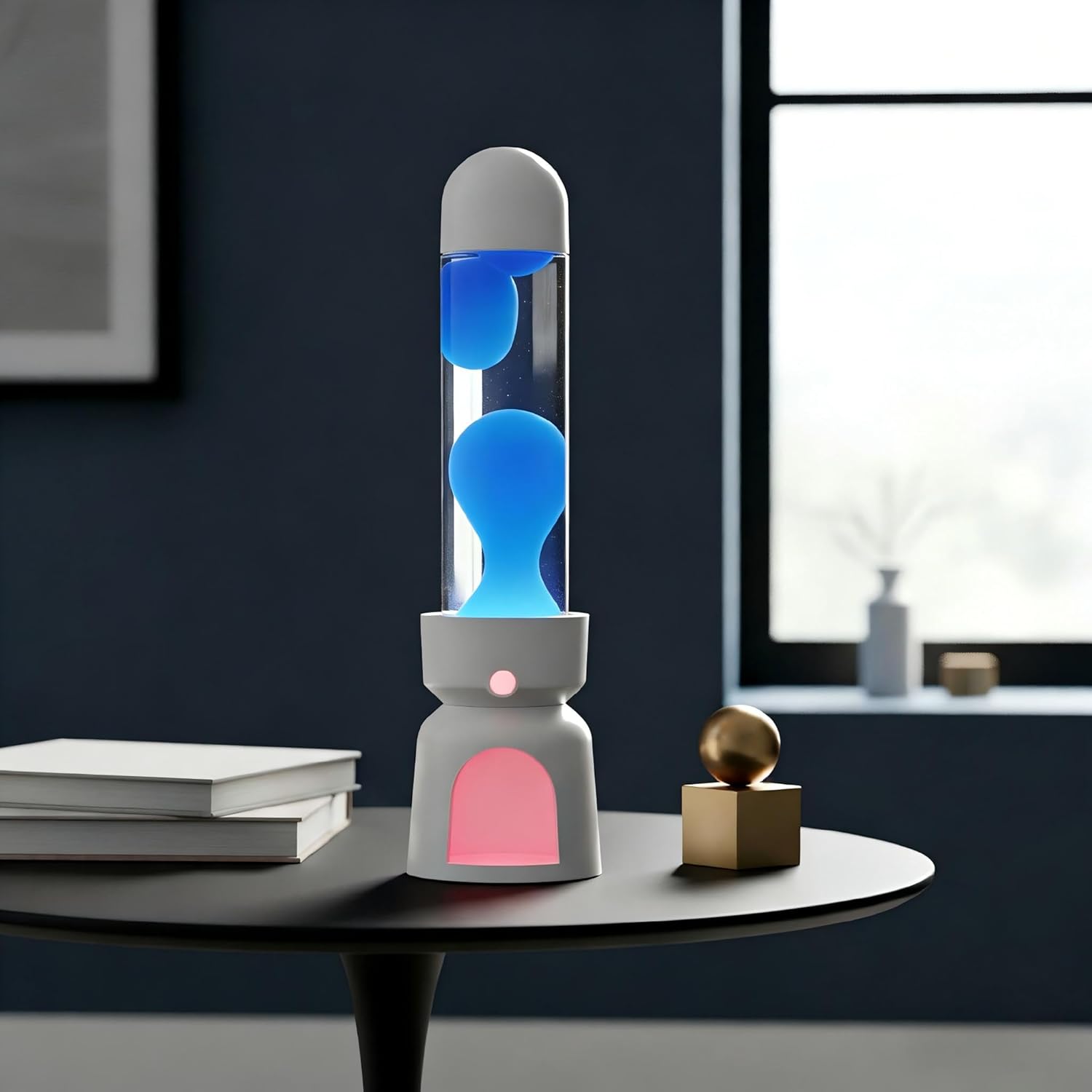 Lighthouse Liquid Motion Lamp, Decorative Night Light with Blue Wax, 13-Color Changing, Safe Flameless Mood Lighting for Gift and Home Decor- White Base