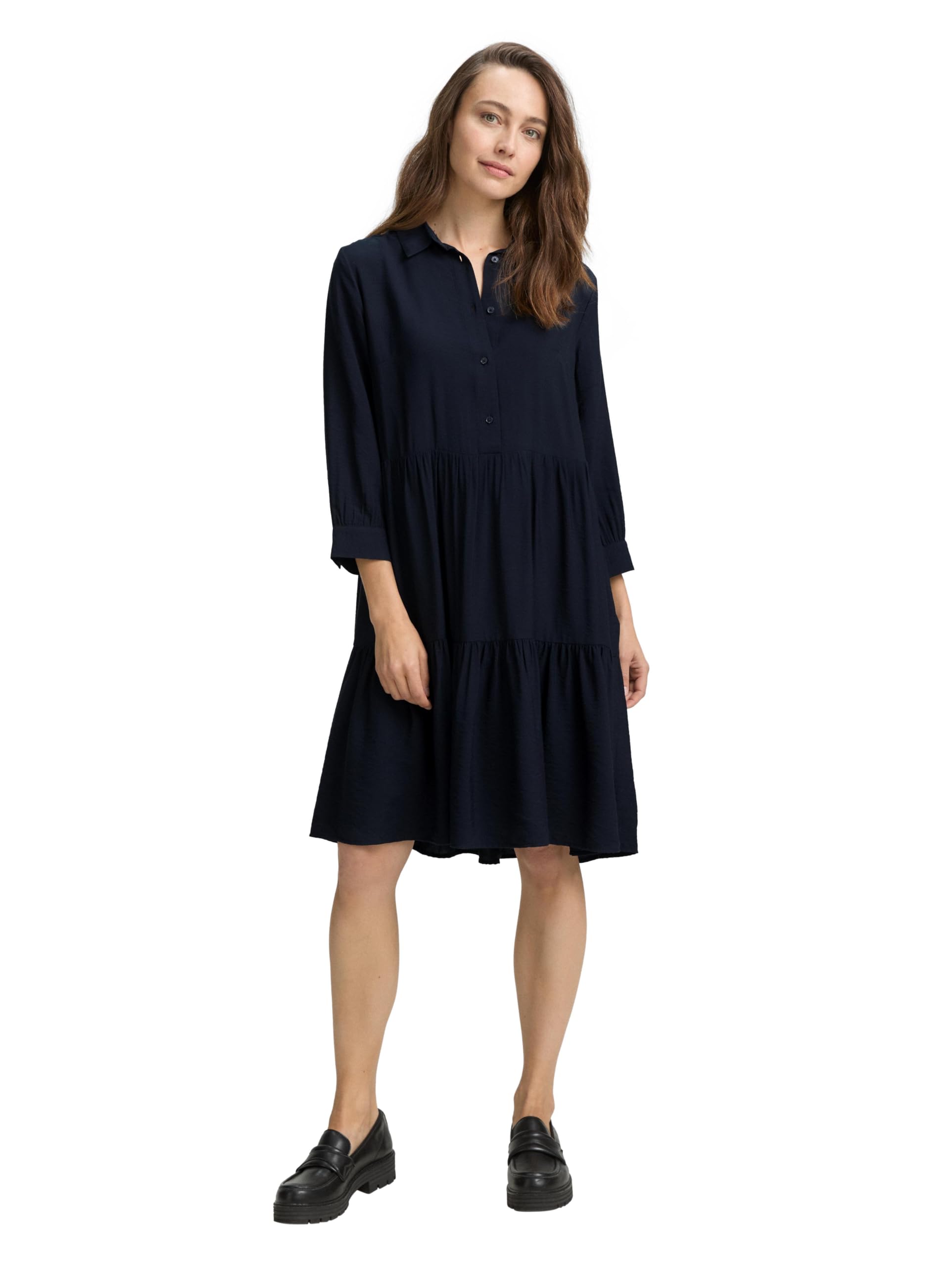 TOM TAILOR Damen Crinkle Kleid mit Volants