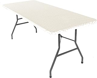 Shamrock Home 6ft Fitted Tablecloth Rectangle White Square Table Cover - Table Cloth - Fitted Table Covers for 6 Foot Tables. Washable Picnic Table Cover Indoor Outdoor Elastic Tablecloth