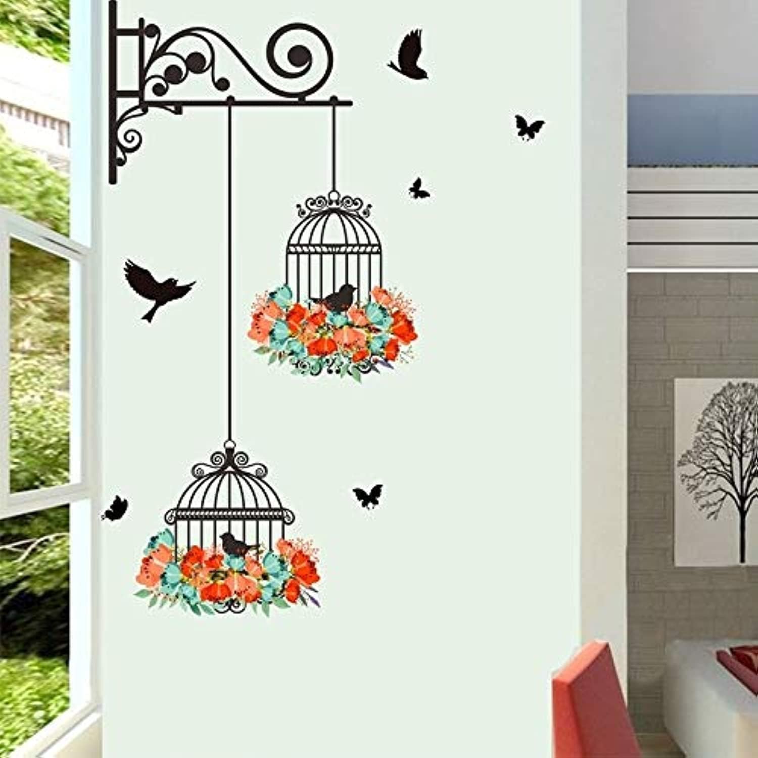 Wall Stickers and murals Birdcage Flower Flying Living Room Nursery Vinyl Decals Sticker