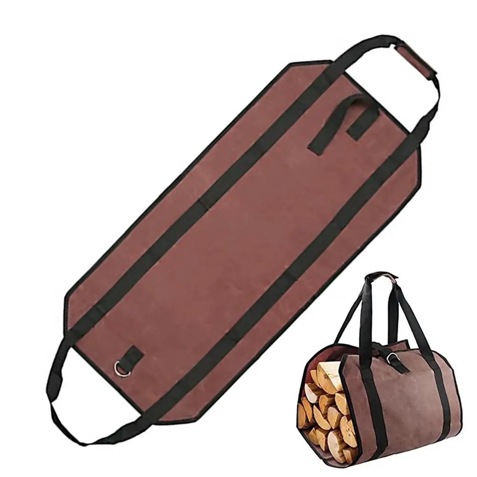 Firewood Storage Bag Canvas Portable Wood Log Carrier Brown