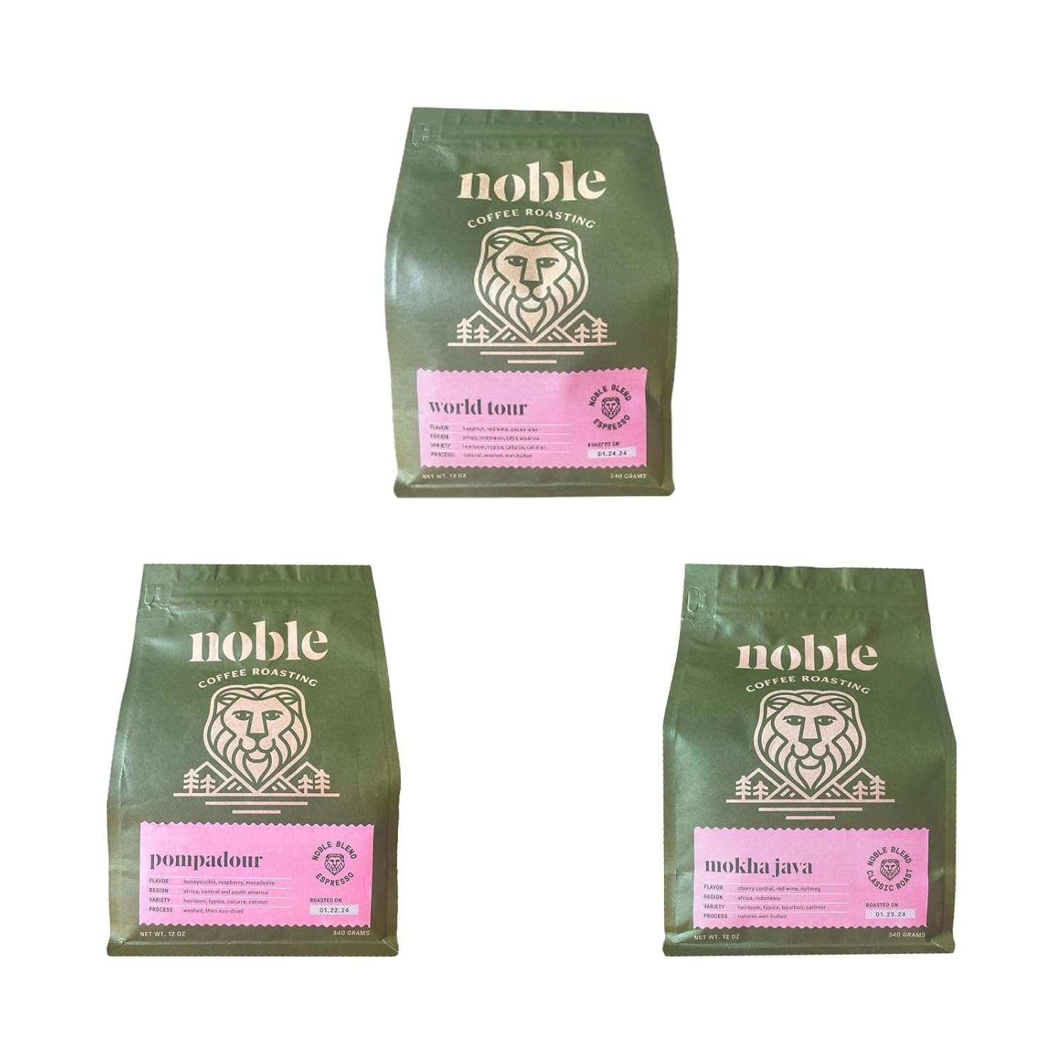 Bean Box Coffee Sampler - Roasted by Noble, 3-Pack, Freshly Ground Coffee, Gourmet Coffee