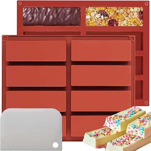 Moldes rectangulares de silicona para hornear, molde de barra de chocolate profundo de 1 pulgada  8 cavidades, molde casero de granola para barra de