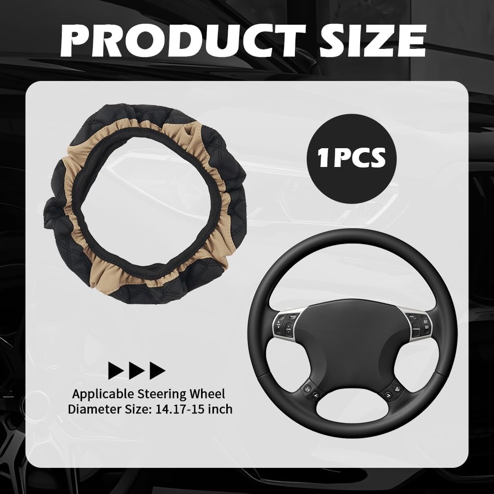 15 Inch Car Steering Wheel Covers with Double Colors,Non-Slip Leather Steering Wheel Cover for Protecting Steerings Wheels,Universal Cars Decorations Car Wheels Cover (Beige) thumbnail