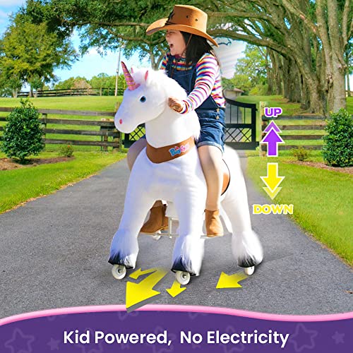 PonyCycle Large Ride on Unicorn Toys for Big Kids U5 (with Brake/ 42.5" Height/Size 5 for Age 7-12) White Unicorn Kids Ride on Horse Toys Riding Unicorn Ux504