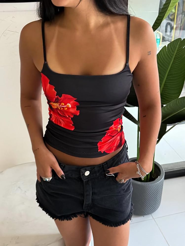 Amazon.com: Women Y2k Floral Cami Tops Cute Print Slim Fit Tank