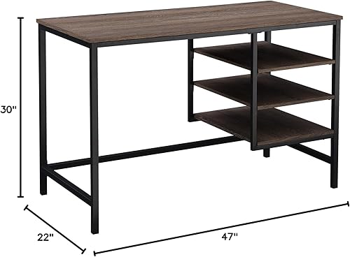 Miniatura 8 de Escritorio moderno para computadora de 47 pulgadas, estación de trabajo de diseño industrial con mesa de madera, marco de acero negro y estantes