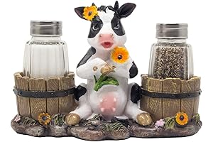 Decorative Holstein Cow Salt and Pepper Shaker Set with Serving Tray