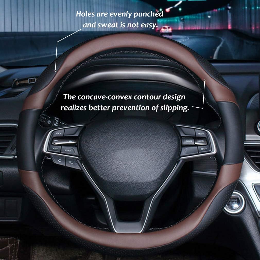 Car Steering Wheel Cover with Durable PU Leather, Universal 19 inch Fit for Car Truck SUV, Breathable Anti Slip Auto Steering Wheel Covers for Men and Women