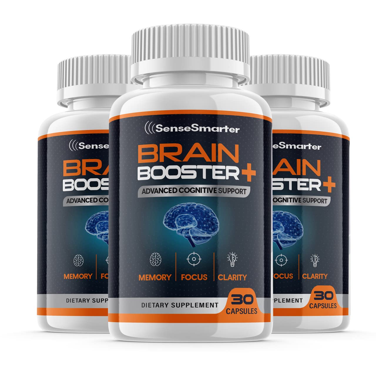 Sense Smarter Brain Booster + (3 Pack), SenseSmart, Nootropic, Brain Supplement, Focus Better, Enhanced Memory and Concentration, Authorized Brand Dietary Supplement