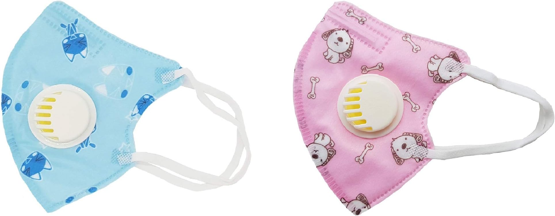 VRITRAZ PM 2.5 Kids Child Children Anti-Pollution Activated Carbon Face Mask with Breathing Valve (Blue,Pink, Pack of 2)