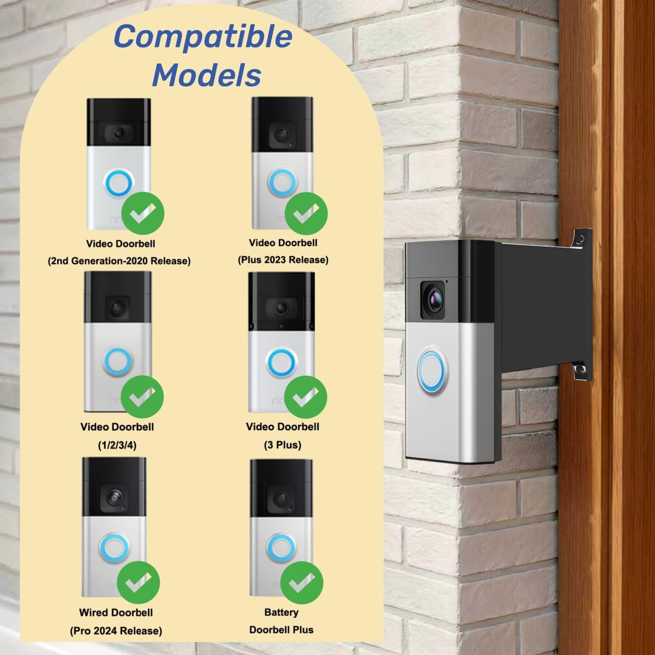 Doorbell Mount Compatible with Ring Doorbell, Extends Doorbell Mount for Brick Wall, Better Visibility and Angle Designed To Fit Compatible with Some Ring doorbell models (1-1/4")