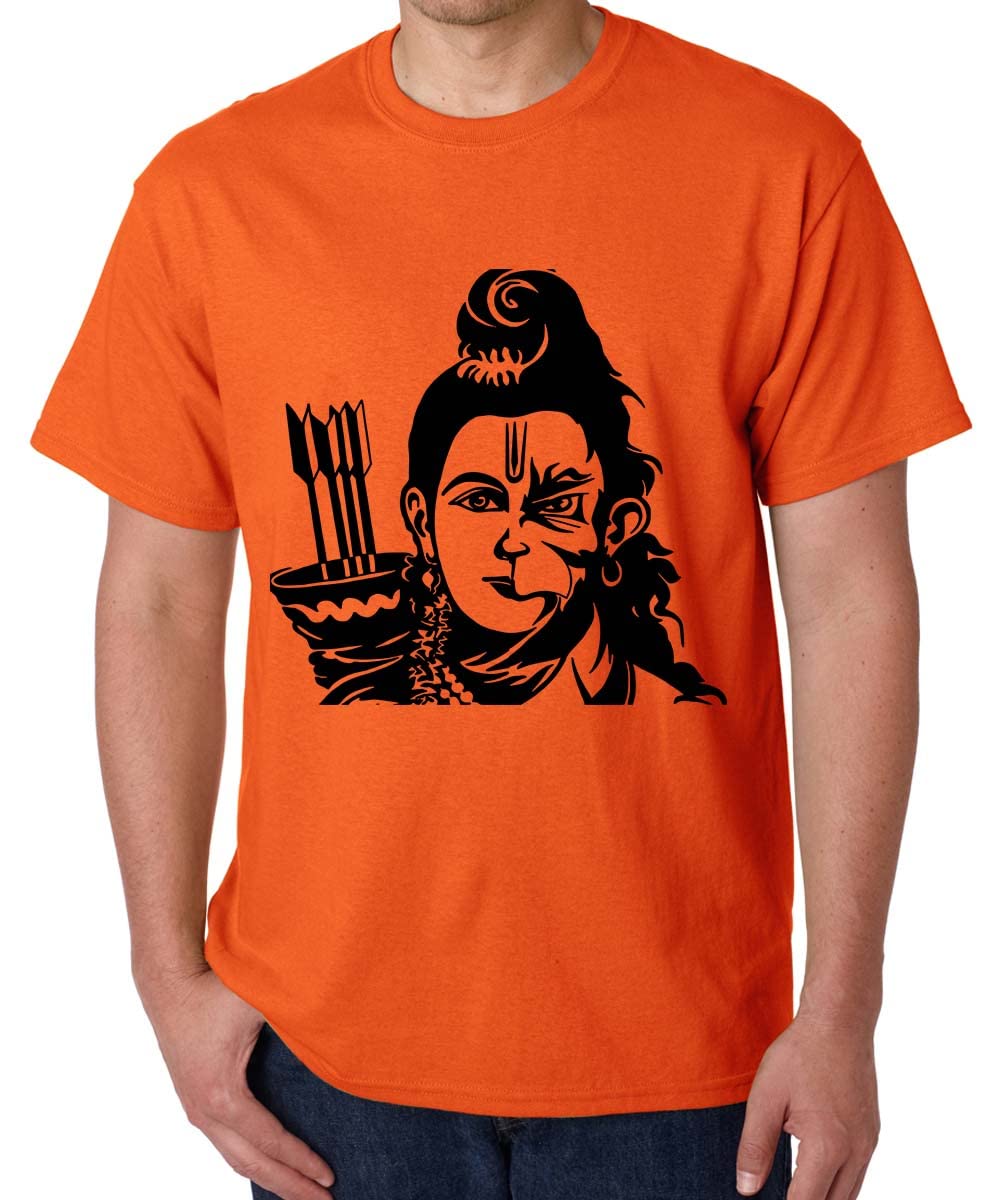 Caseria Men's Round Neck Cotton Half Sleeved T-Shirt with Printed Graphics - Ram Hanuman
