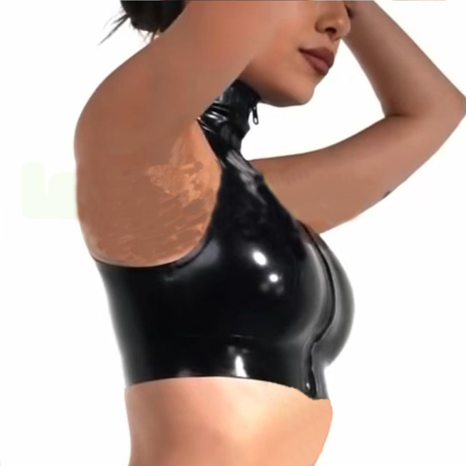 Women's Latex Camisole with Front Zipper,Handmade Natural Rubber Latex Turtleneck T-Shirt,for Novelty Club Wear: Large