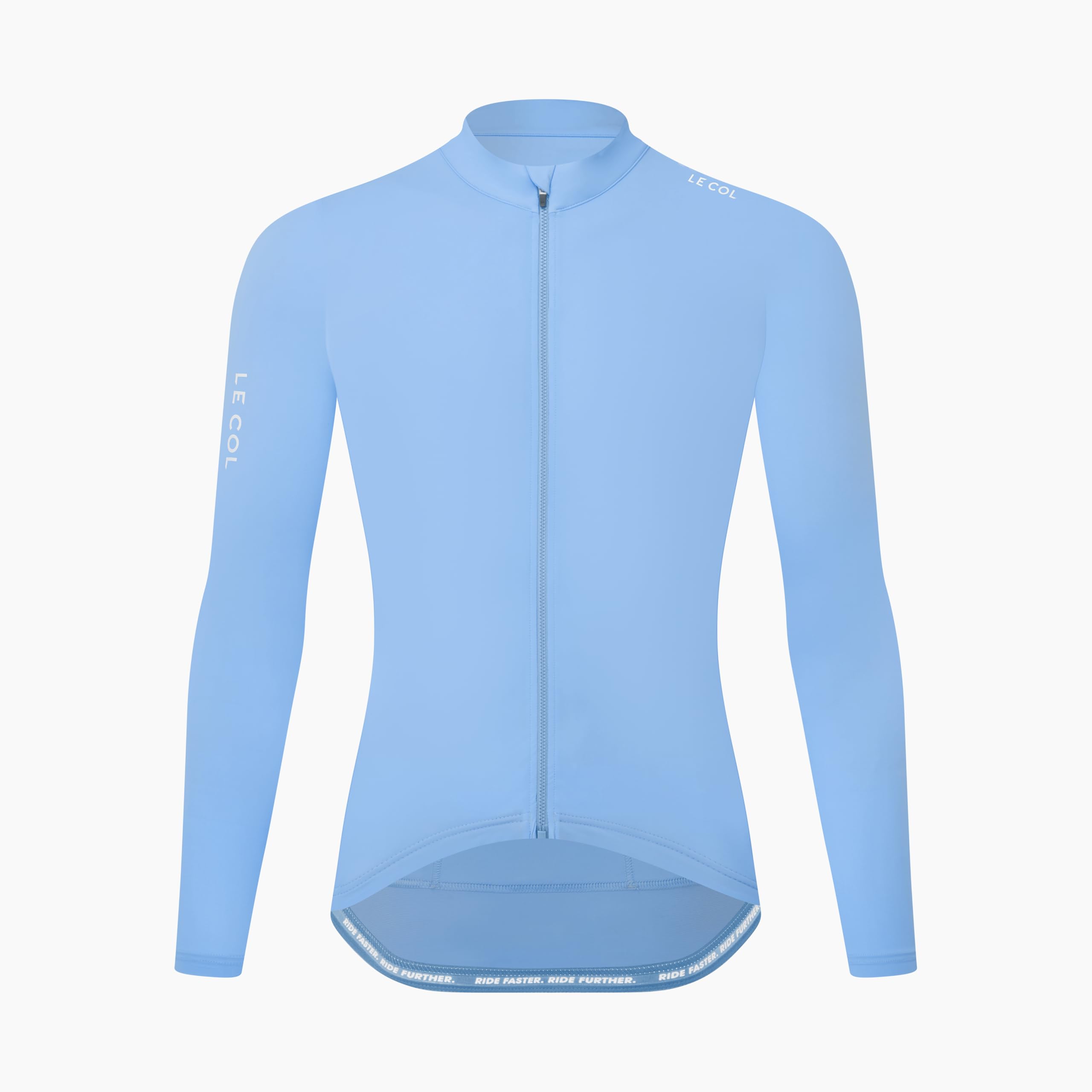 LE COL Men’s Pro Long Sleeve Jersey | Breathable Cycling Shirt | Rear Pockets, Force Lycra Construction, Zip Closure (US, Alpha, Medium, Regular, Powder Blue)