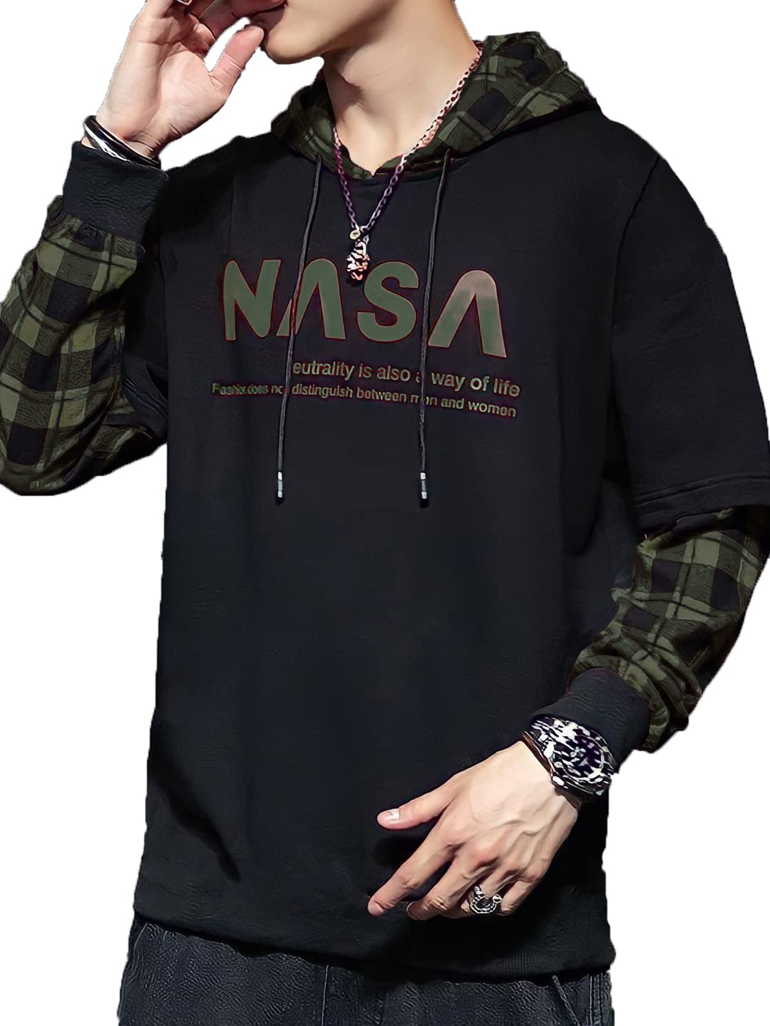 Men's Stylish Printed Hooded Full Sleeve T-Shirt (Green)