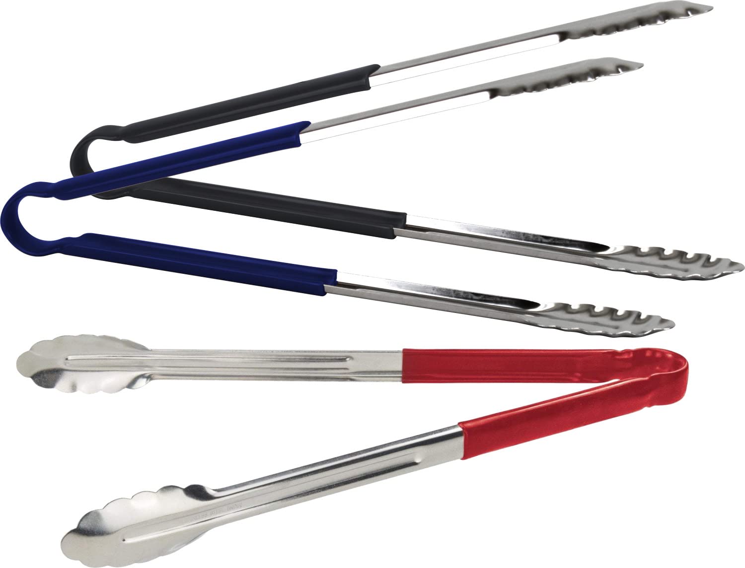 3pc Catergold Professional 12" (30cm) Stainless Steel Food Tongs Set (Red Blue Black)