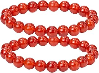 طقم سوار مطاطي مصنوع يدويا من حجر العقيق لازالة القلق والتوتر للنساء والبنات والازواج مكون من قطعتين , العقيق