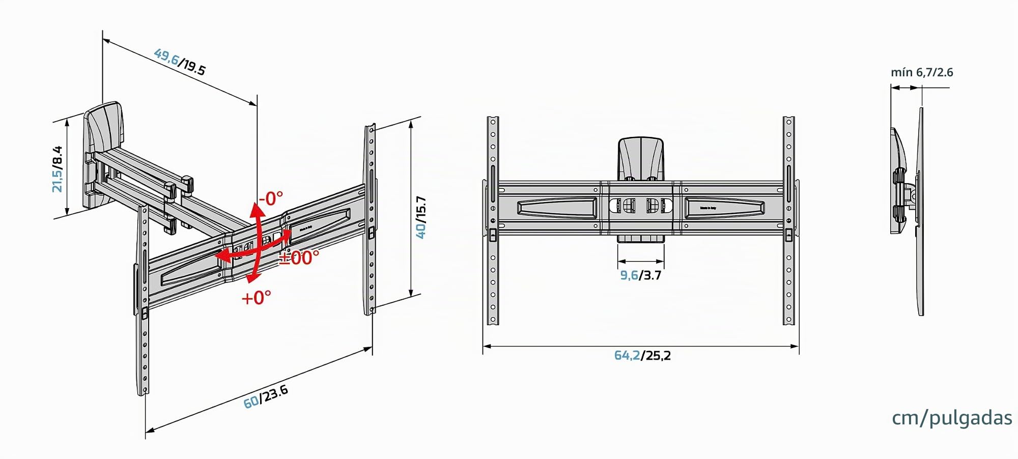 Meliconi Space System DUALMOTION 600 Easy, Soporte de Pared con Doble Brazo y Doble Rotación, Soporte para TV de Pantalla Plana de 40" a 82", Compatible con VESA 300-400-600, Capacidad de 45kg, Negro