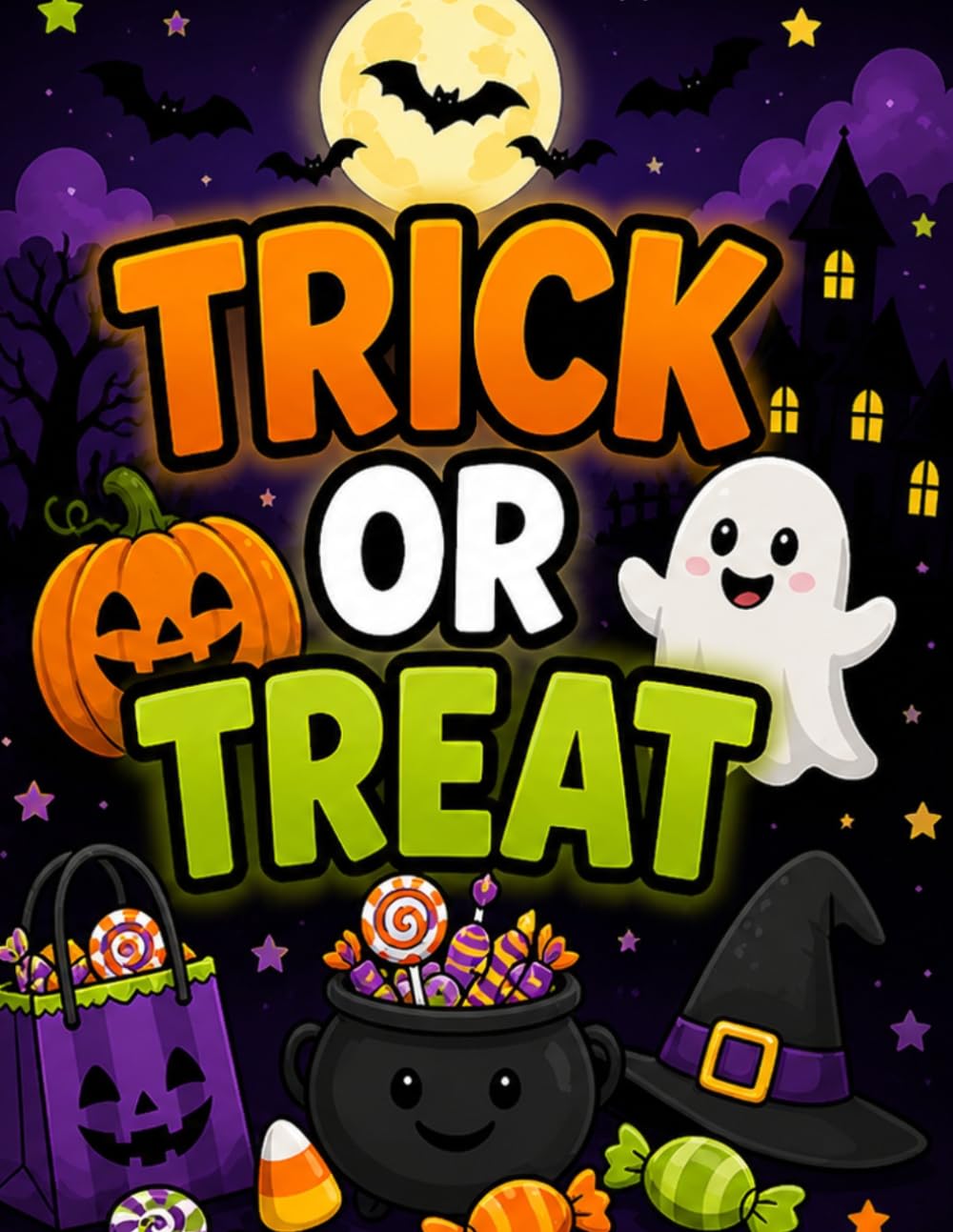 Trick or Treat Halloween Coloring Book for Kids: Fun & Easy Halloween Coloring Pages with Pumpkins, Ghosts, Candy, and Spooky Fun for Ages 3-8