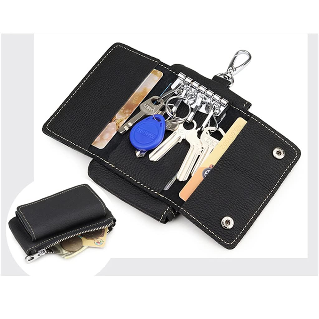 Portachiavi In Vera Pelle - Compatto, Pratico E Elegante Per Uomo E Donna - Nero 11x6,5 Cm - Foto 5