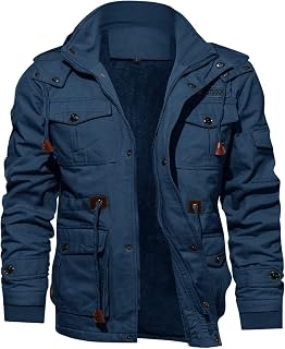TACVASEN Men's Jacket-Casual Winter Cotton Military Jacket Standard Length Thicken Hooded Cargo Coat