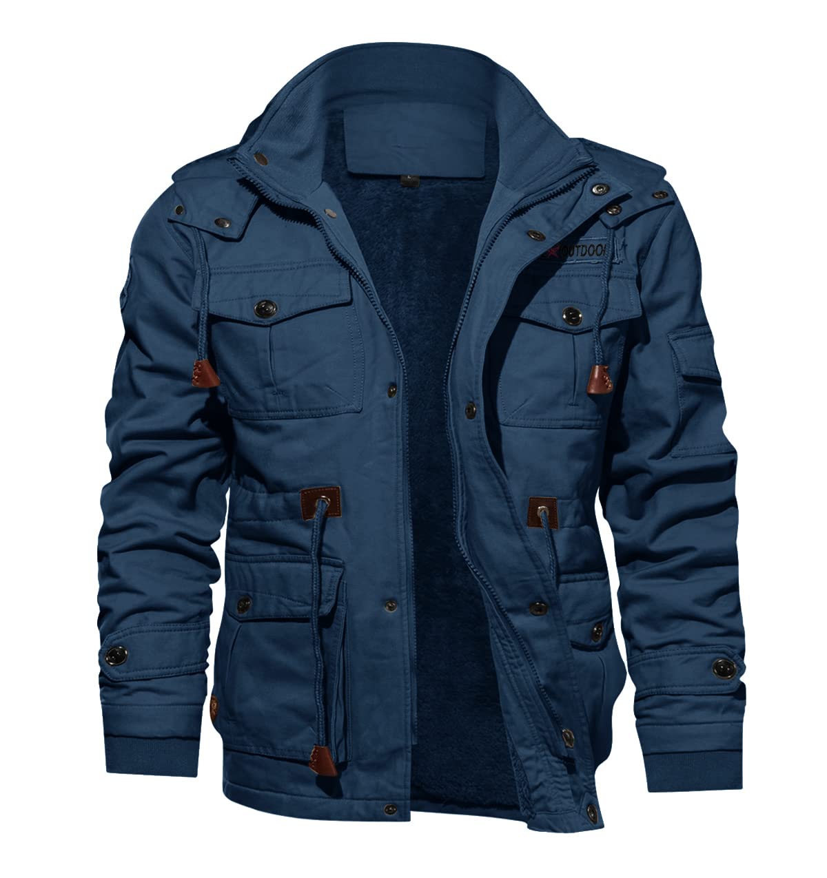 TACVASEN Men's Winter Jacket Cotton Military Jackets Fleece Lined Thick Work Warm Cargo Coats with Hooded, A.149 Denim B
