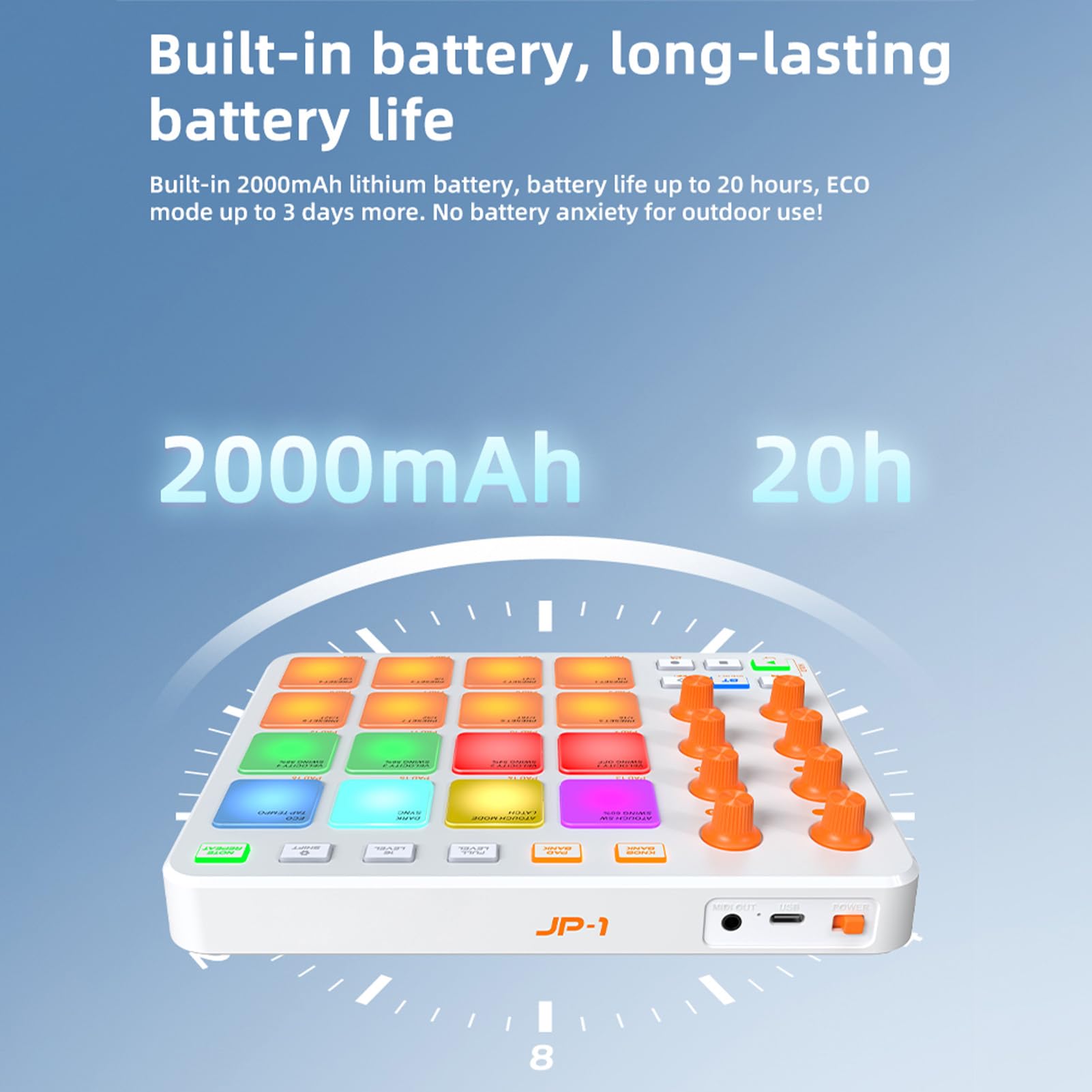 Controller MIDI, 16 Pad RGB 8 Manopole 6 Pulsanti Personalizzabili Batteria Ricaricabile Wireless da 2000 MAh, con Connessione USB MIDI per Professionisti Principianti della (Bianca)