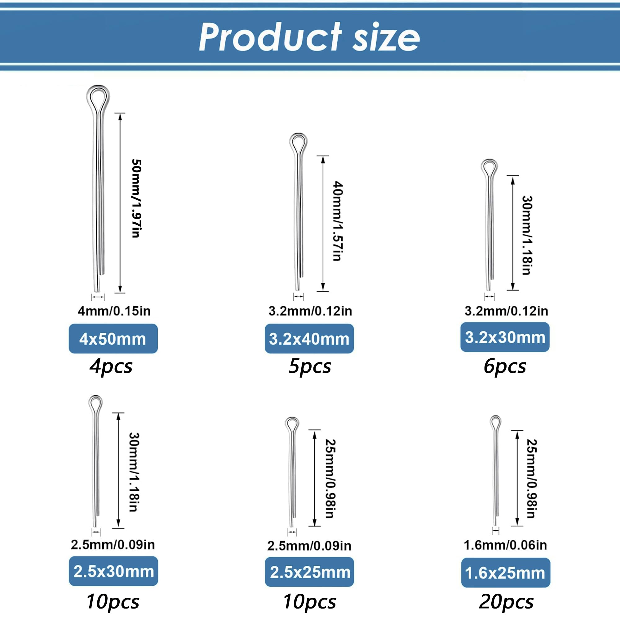 Sandphyrre Cotter Pins Assortment Kit, 304 Stainless Steel 12 Sizes R Clips and Split Pins, Spring clips for Hitch Pin Lock Systems - Image 3