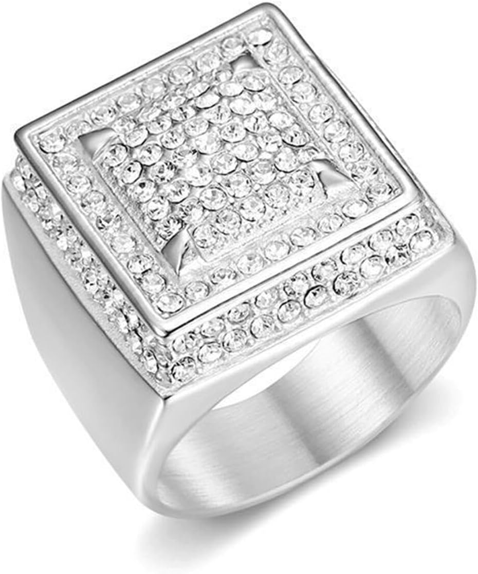 ICED OUT Ring for men Wedding Rings for Men Smooth Double Layers ring Hip Hop ring Radiant Rings Bling Iced Out Jewelry Punk Ring Club ring Heavy Metal ring Party