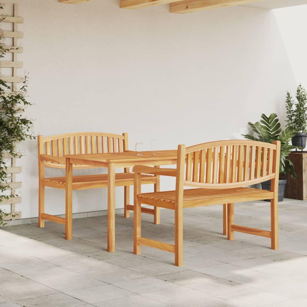 Set da pranzo da giardino in legno massello teak con piano per snack e decorazioni, sedie da giardino con schienale e braccioli
