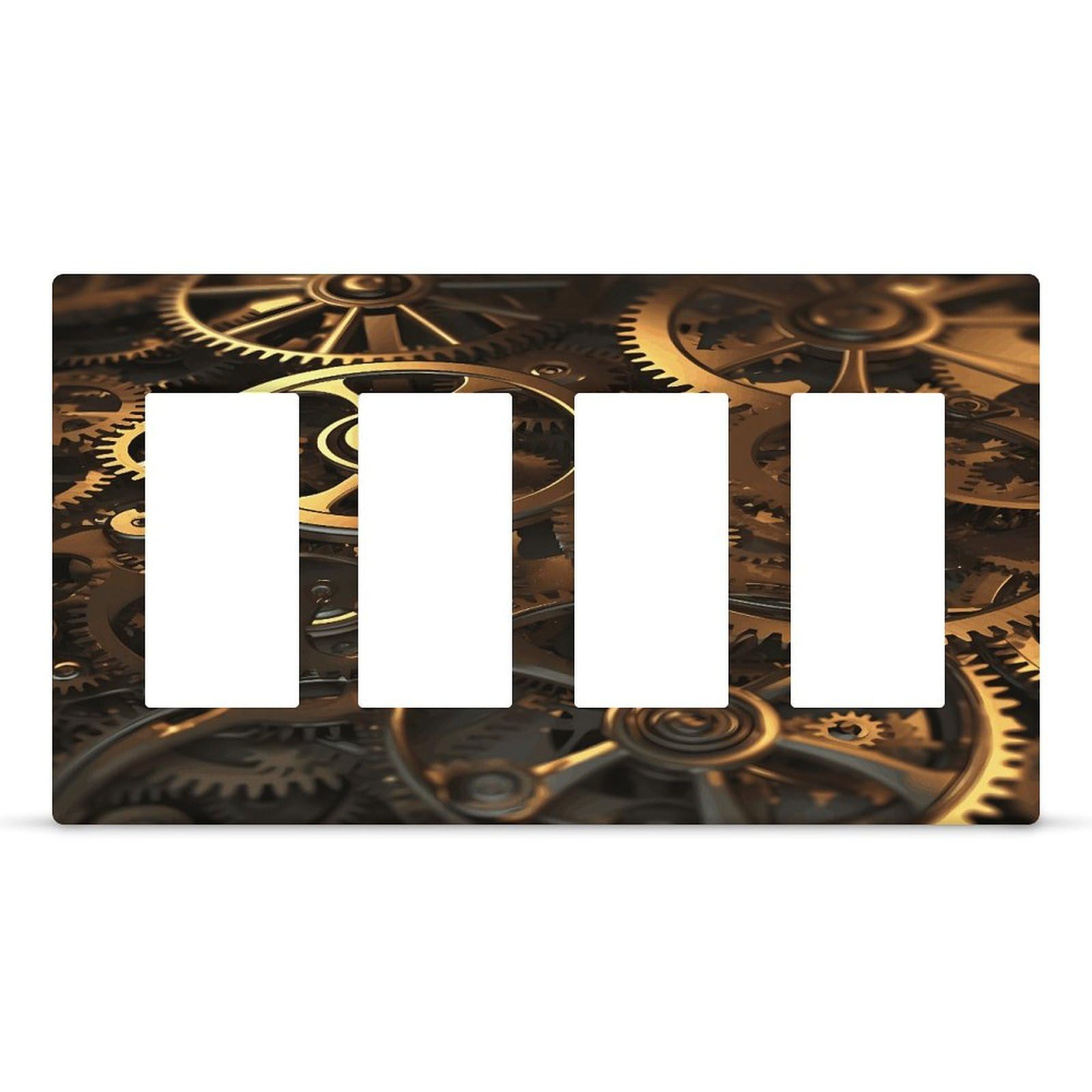 Cool Steampunk Gears Wall Plate Cover Unbreakable Thermoplastic Faceplate Cover Receptacle Outlet Covers Rocker Light Switch Covers 4-Gang Hidden Screw Face Plate for House 8.3x 4.7