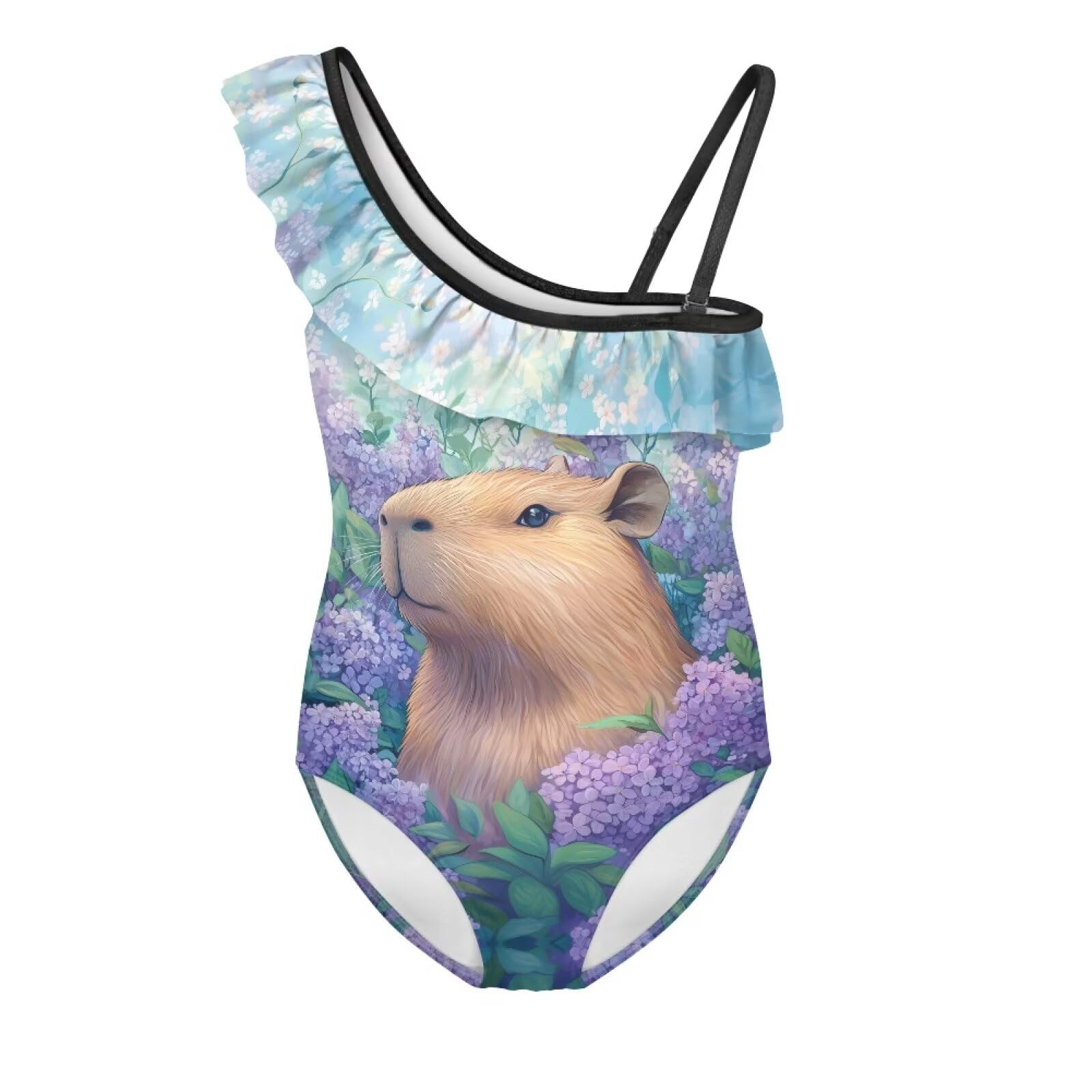 Yzaoxia Floral Capybara Girls Size 3-4T Swimsuit One Piece Bathing Suits for Kids Swimsuits Tankini Tummy Control Swimwear Blue Swim Wear Summer Swim Suit Trajes De Baño para Niñas
